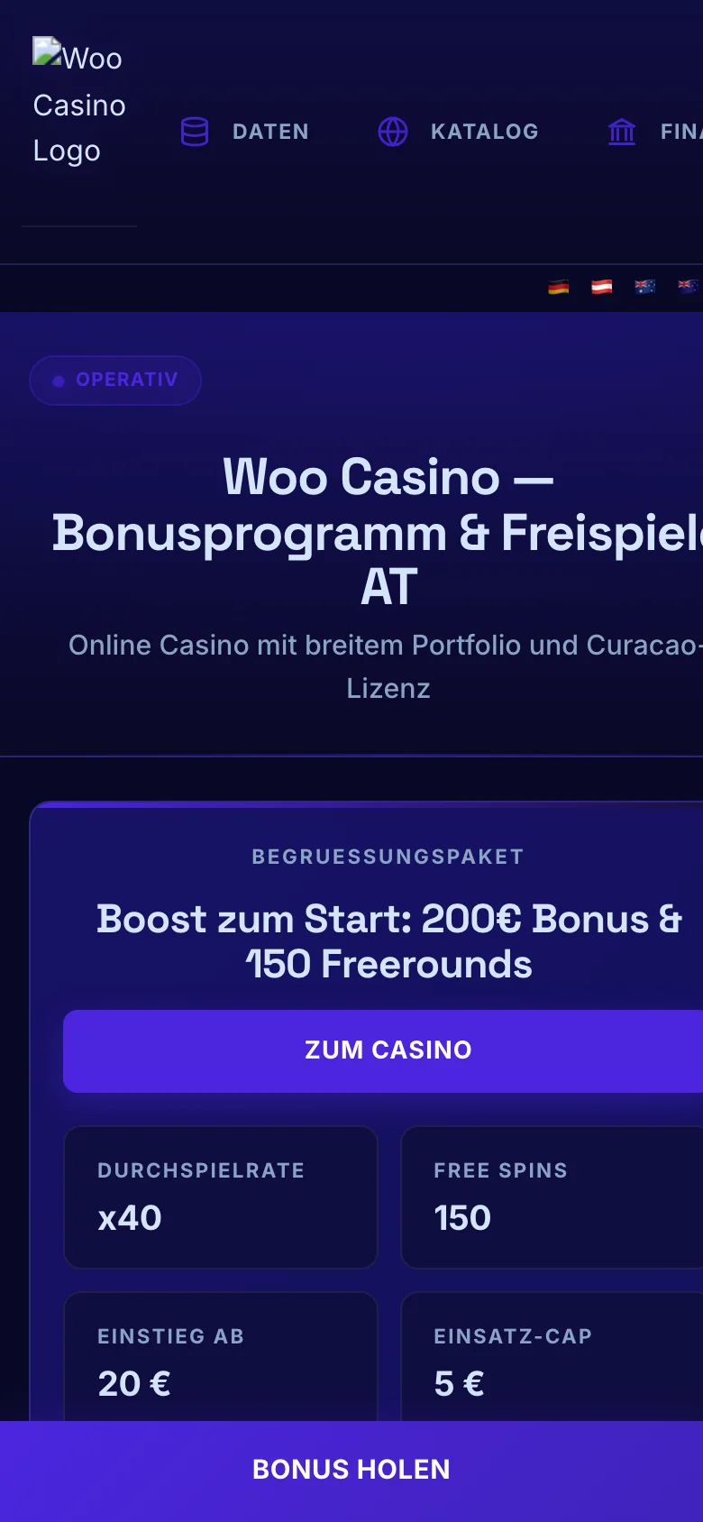 Woo Casino mobile lobby screenshot
