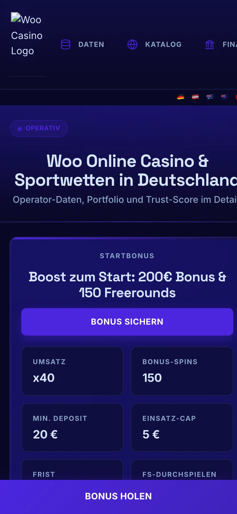 Woo Casino mobile lobby screenshot