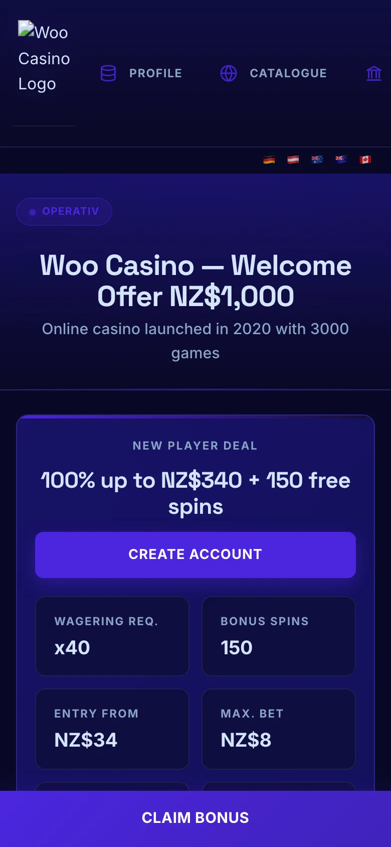 Woo Casino mobile lobby screenshot