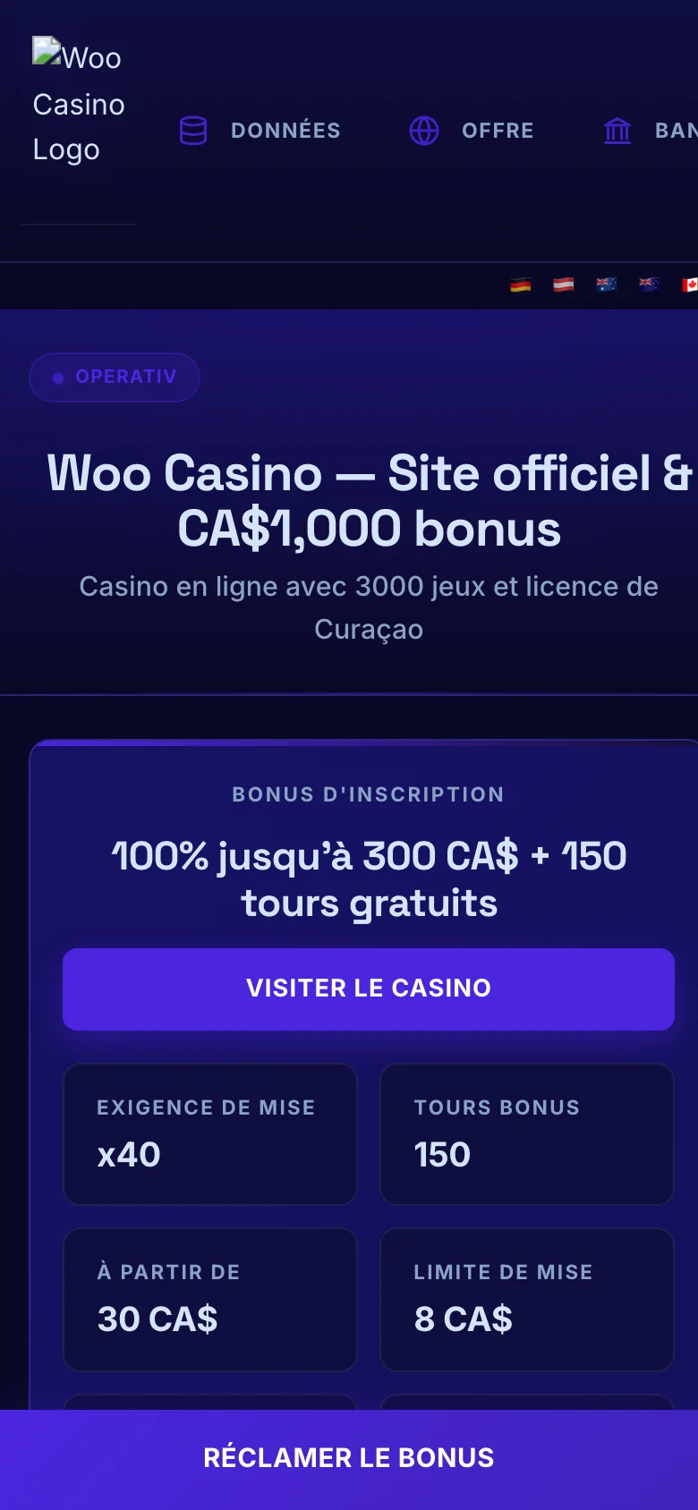 Woo Casino mobile lobby screenshot